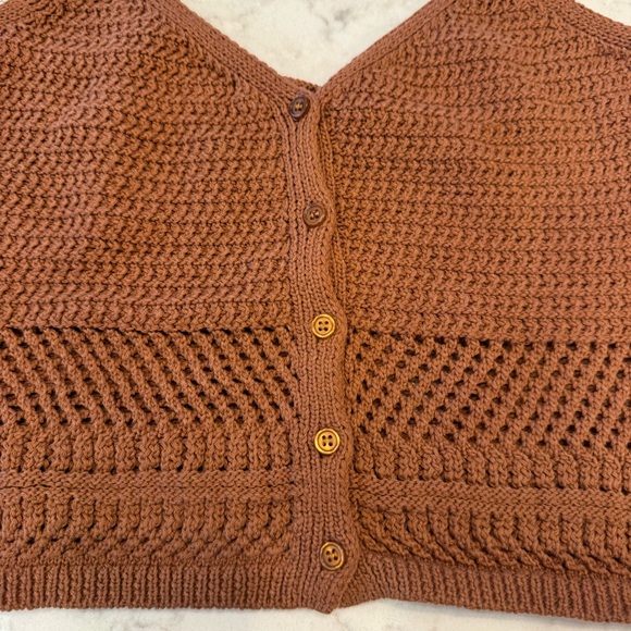 Z Supply Tay Crochet Tank Teakwood Boho Button Front Crop S - Picture 5 of 9